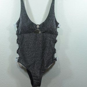 Bebe Womens Silver Swimsuit Size Small Metallic Shimmer Bikini Glam Resort Sexy